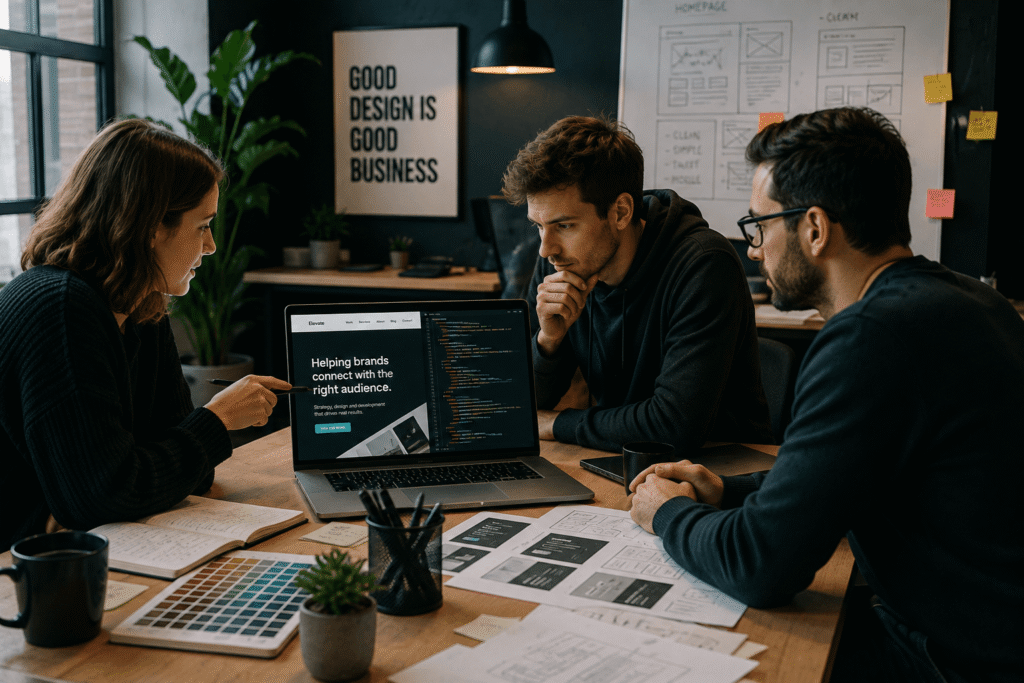 Creatives working with IT in conference room